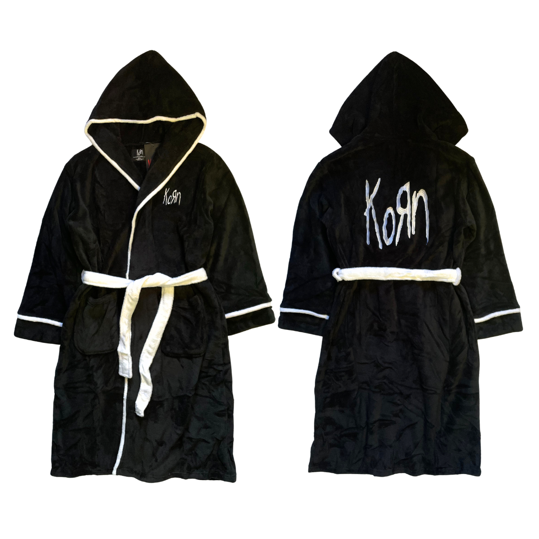 Korn Fleece Robe - Black/White Logo